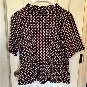 Ann Taylor White and Brown Graphic Boxy Blouse